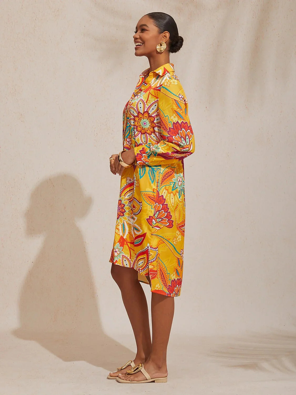 Boho Paisley Silky Satin Shirt Dress