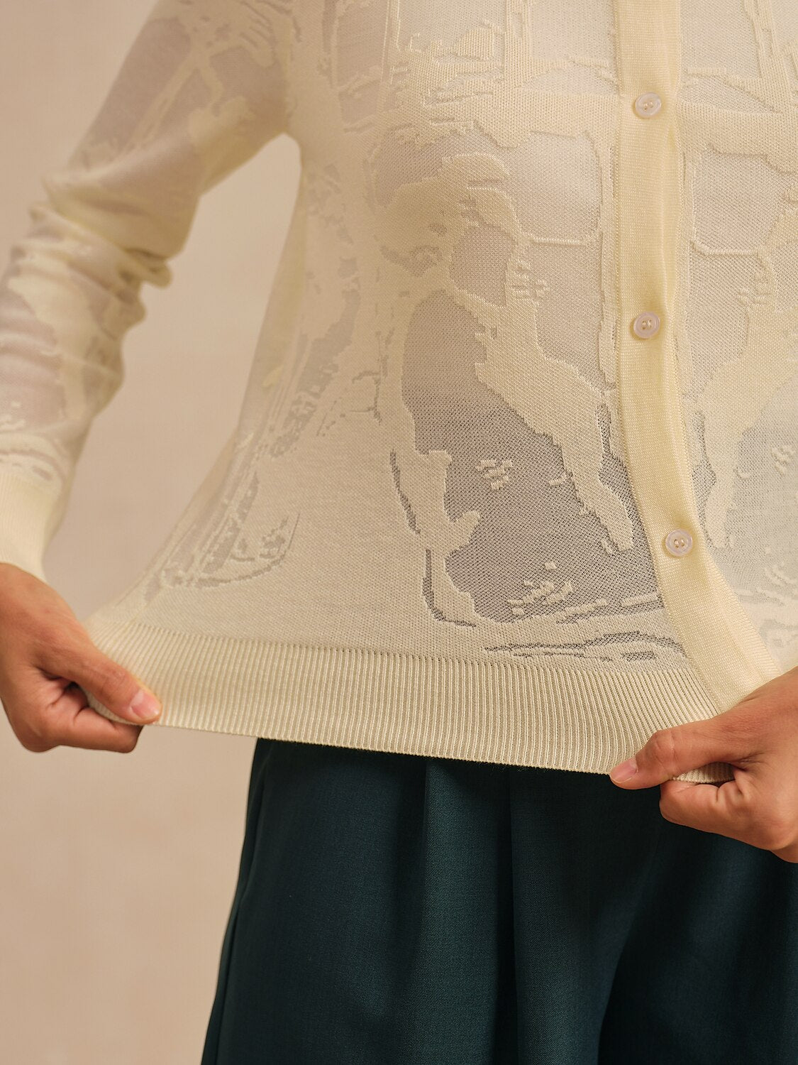Organza Wool Blend Floral Knitwear Cardigan