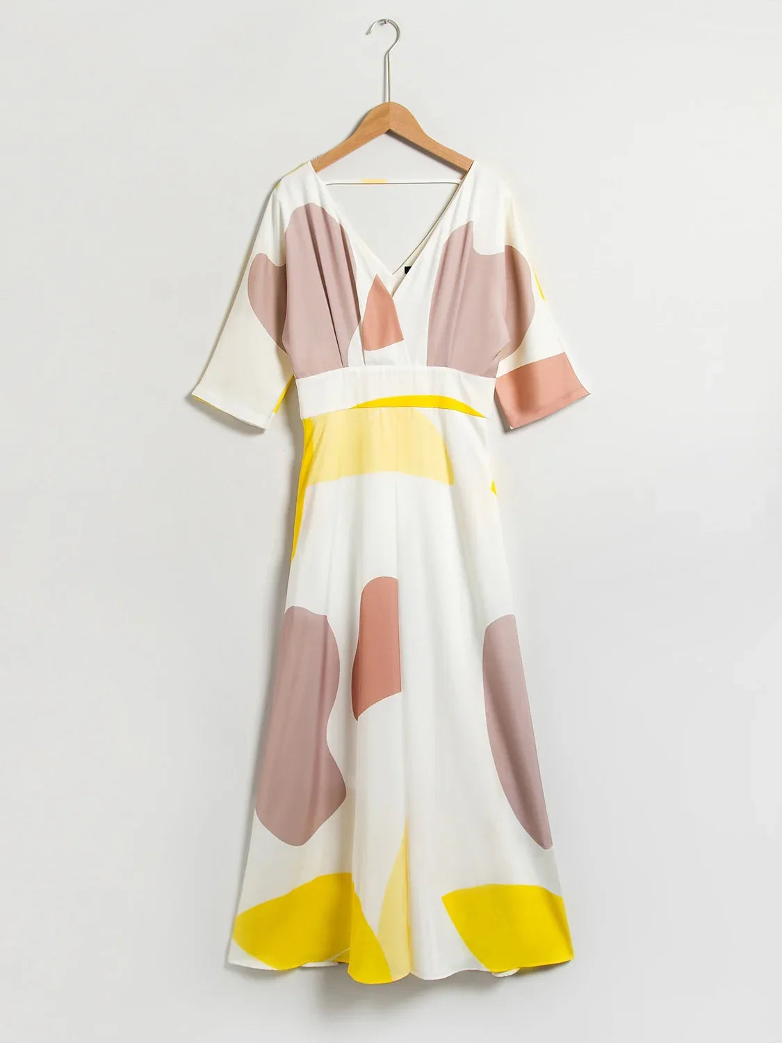 Satin Artistic Floral Print Pocket Maxi Dress