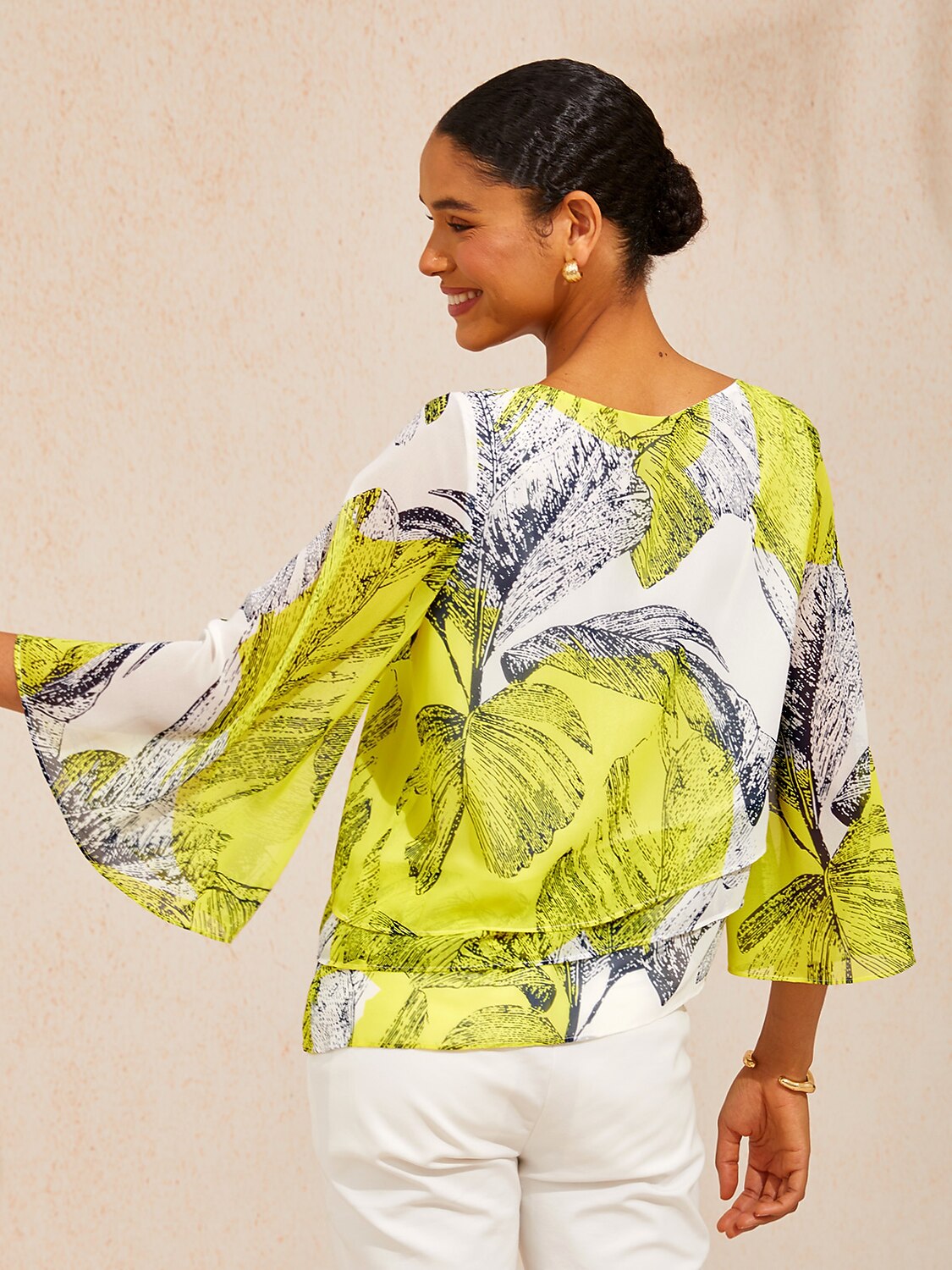 Citrus Palm Luxe Layered Chiffon Blouse