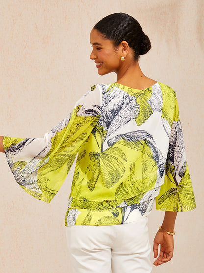Citrus Palm Luxe Layered Chiffon Blouse