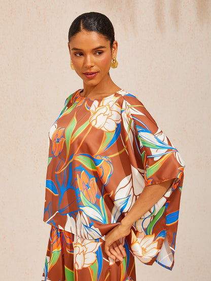 Desert Orchid Silky Satin Batwing Top