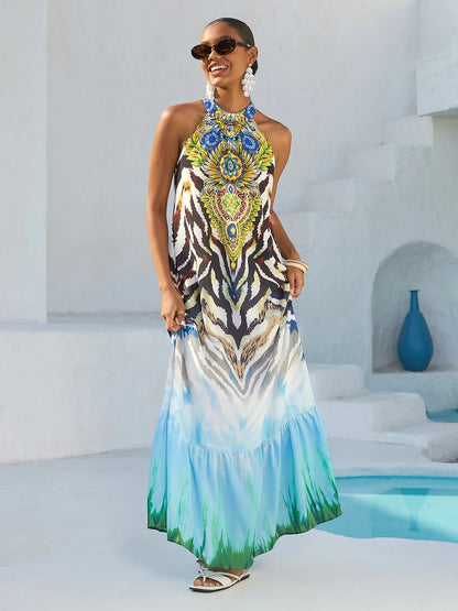 Gradient Tiger Flowy Chiffon Maxi Dress