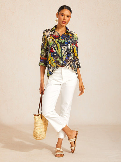 Jungle Butterfly Flowy Chiffon Blouse