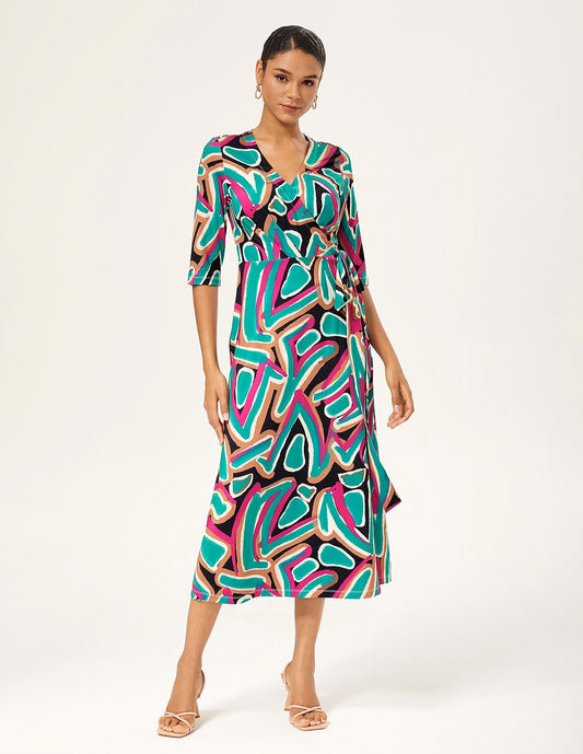 Robe portefeuille extensible imprimée abstrait colorée