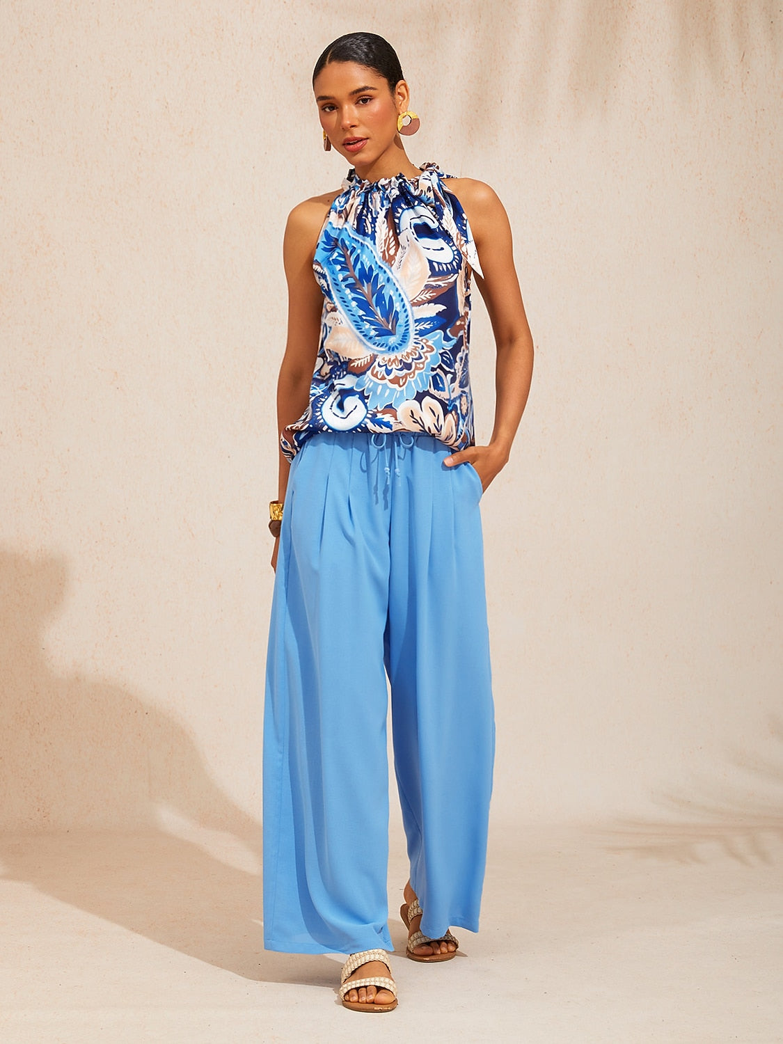 Hawaii Palm Airy Linen Look Pants