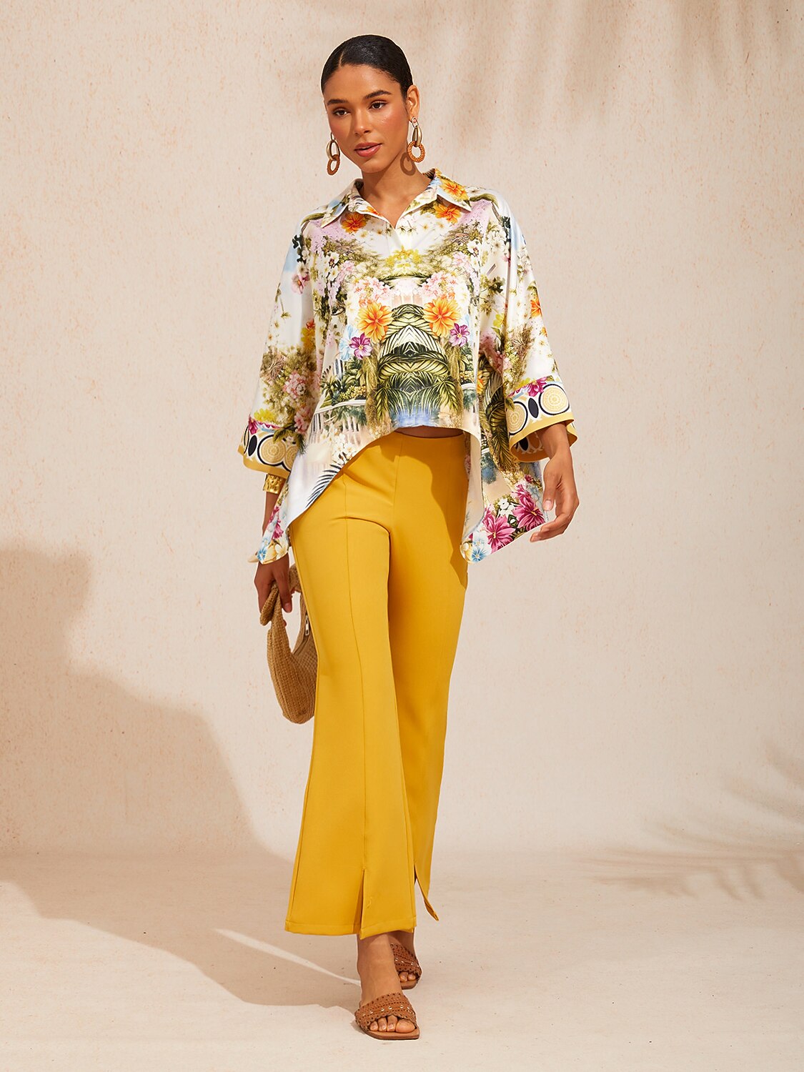 Pastel Floral Garden Satin Dolman Sleeve Top