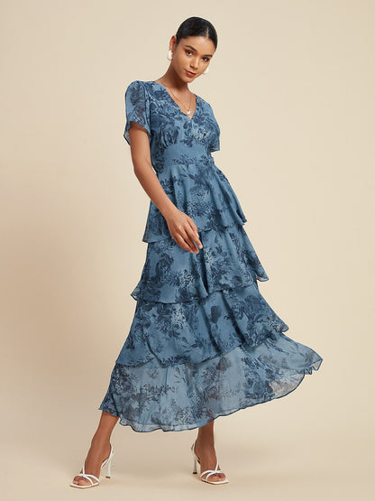 Floral Bloom Flowy Chiffon Tiered Maxi Dress