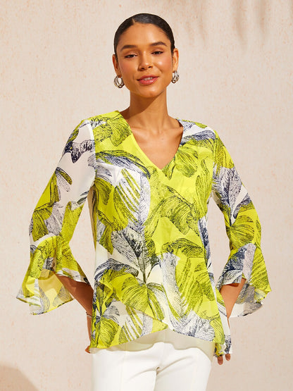 Citrus Palm Luxe Flowy Chiffon Blouse