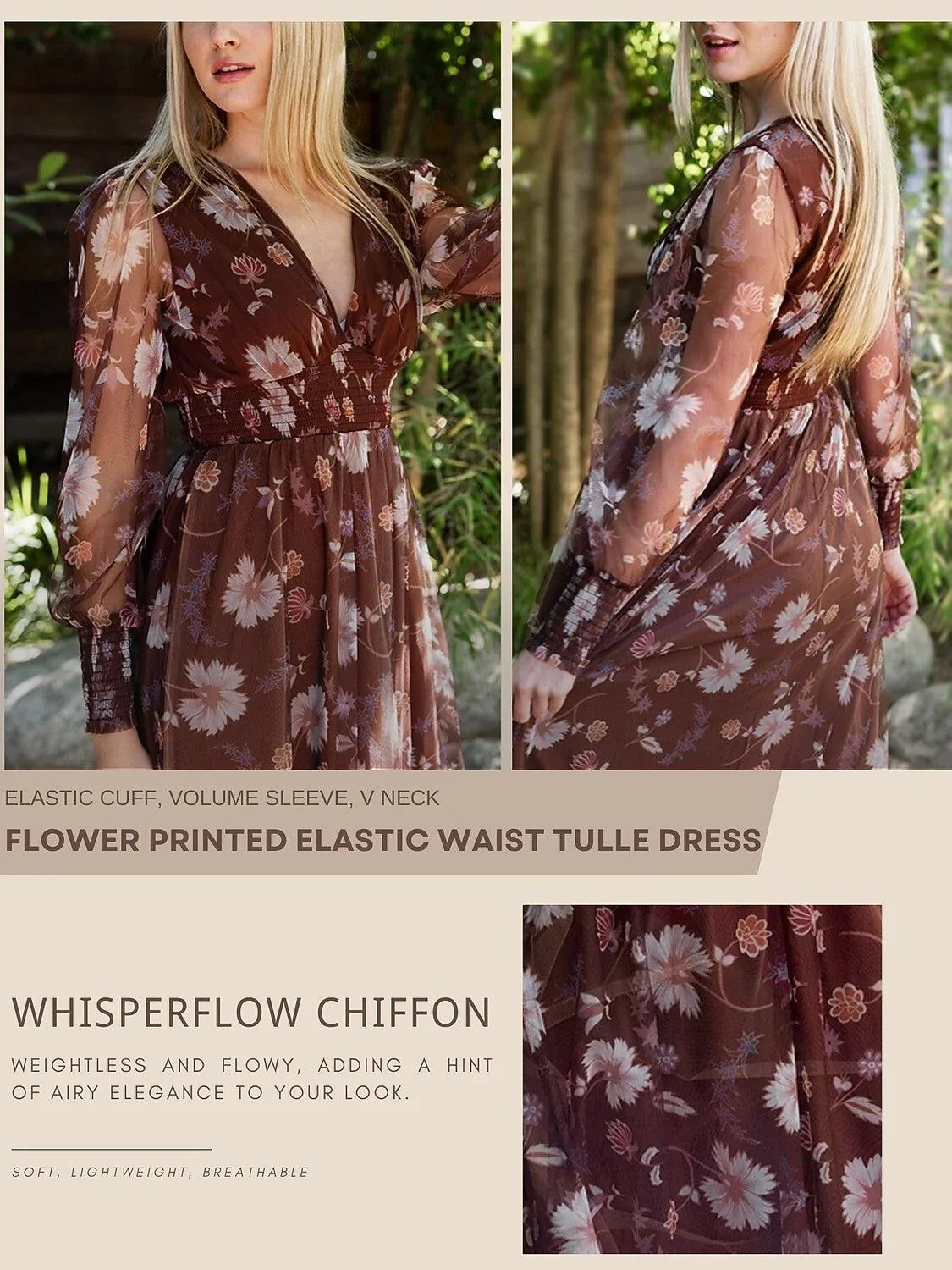V-Neck Floral Mesh Maxi Dress