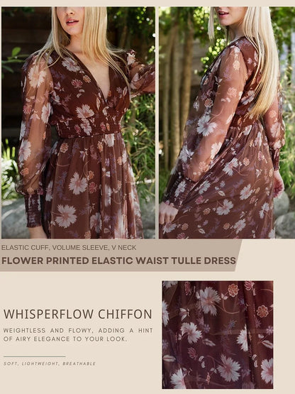 V-Neck Floral Mesh Maxi Dress