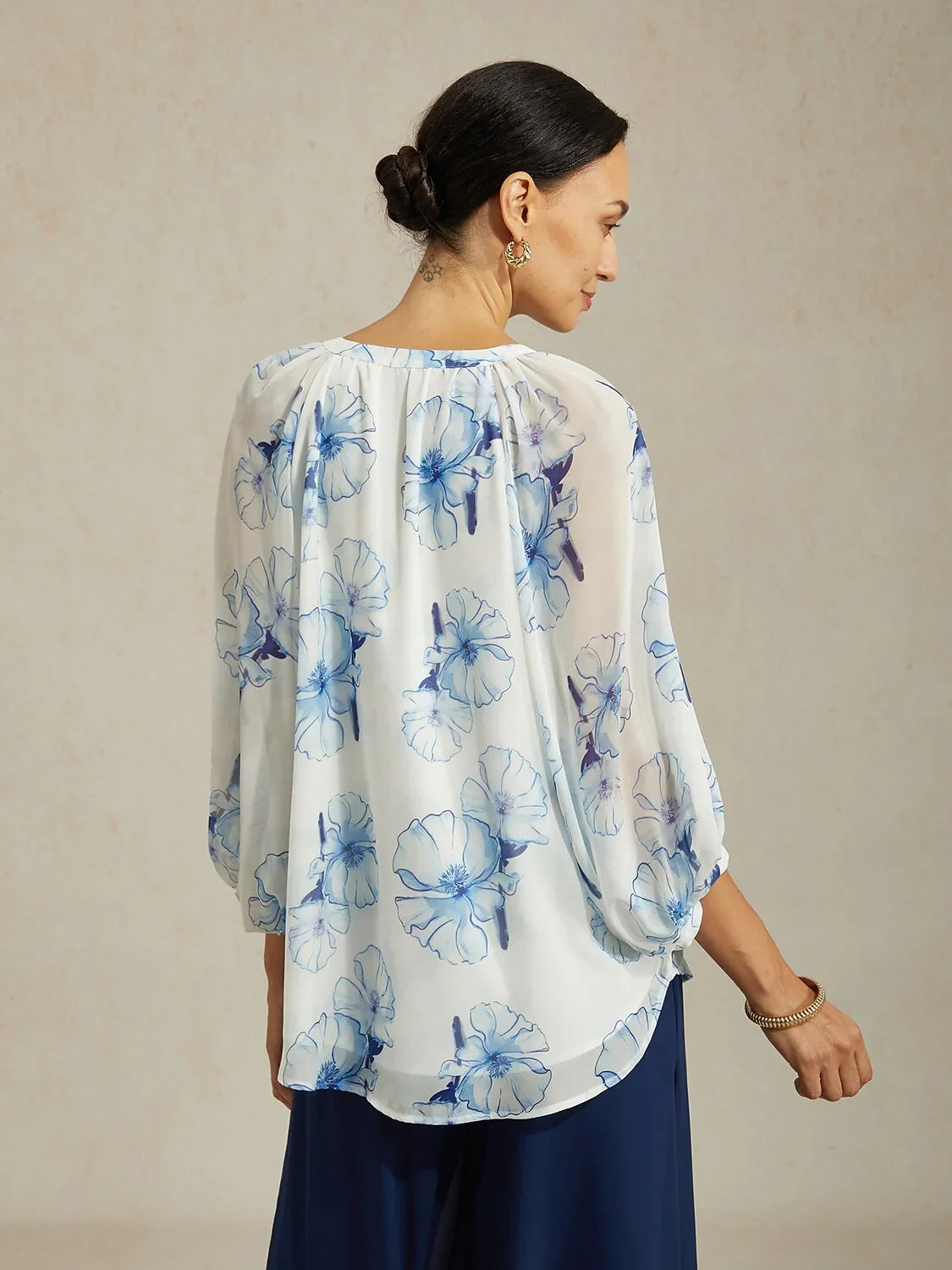 Elegant Ink Floral Chiffon Blouse