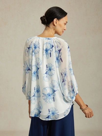 Elegant Ink Floral Chiffon Blouse