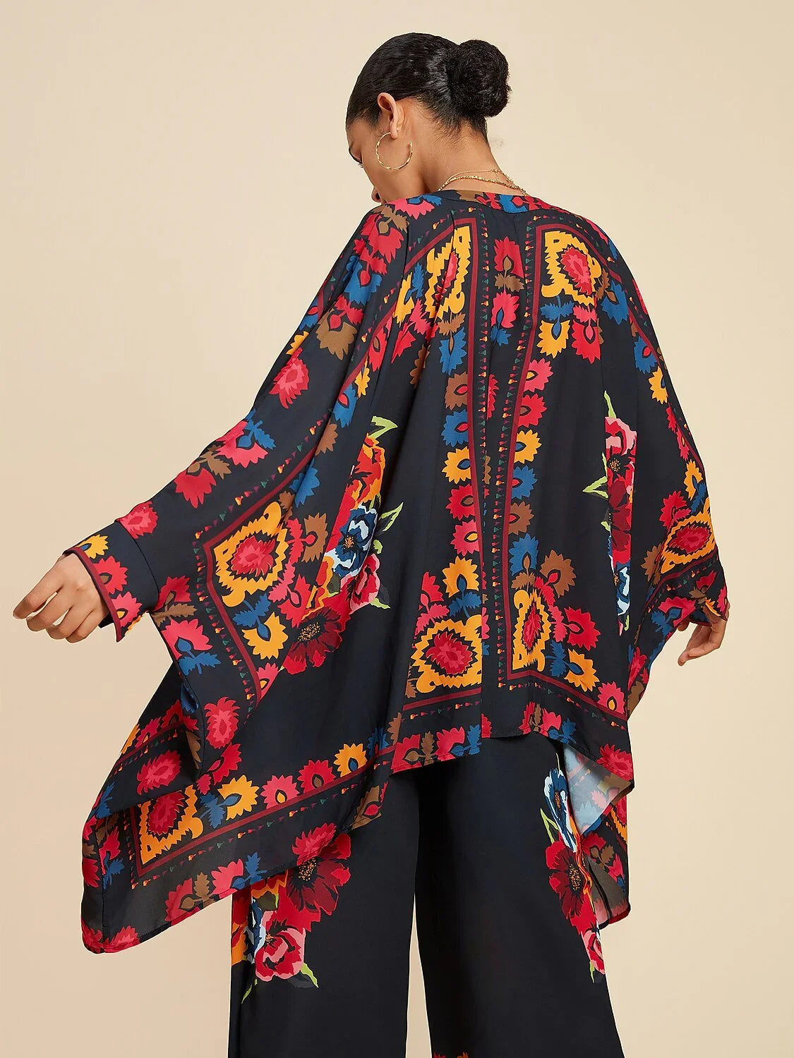 Chiffon Floral Print Lapel Ethnic Style Top
