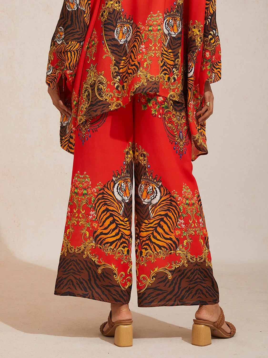 Scarlet Tigress Flowy Chiffon Elastic Waist Wide Leg Pants