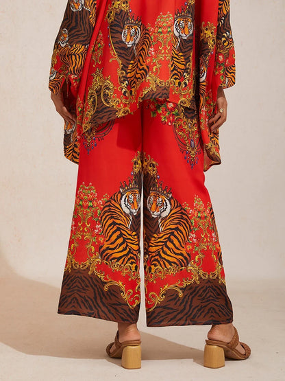 Scarlet Tigress Flowy Chiffon Elastic Waist Wide Leg Pants