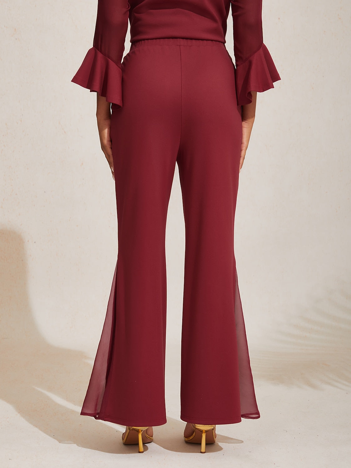 Elegant Chiffon Sheer Panels Flared Pants