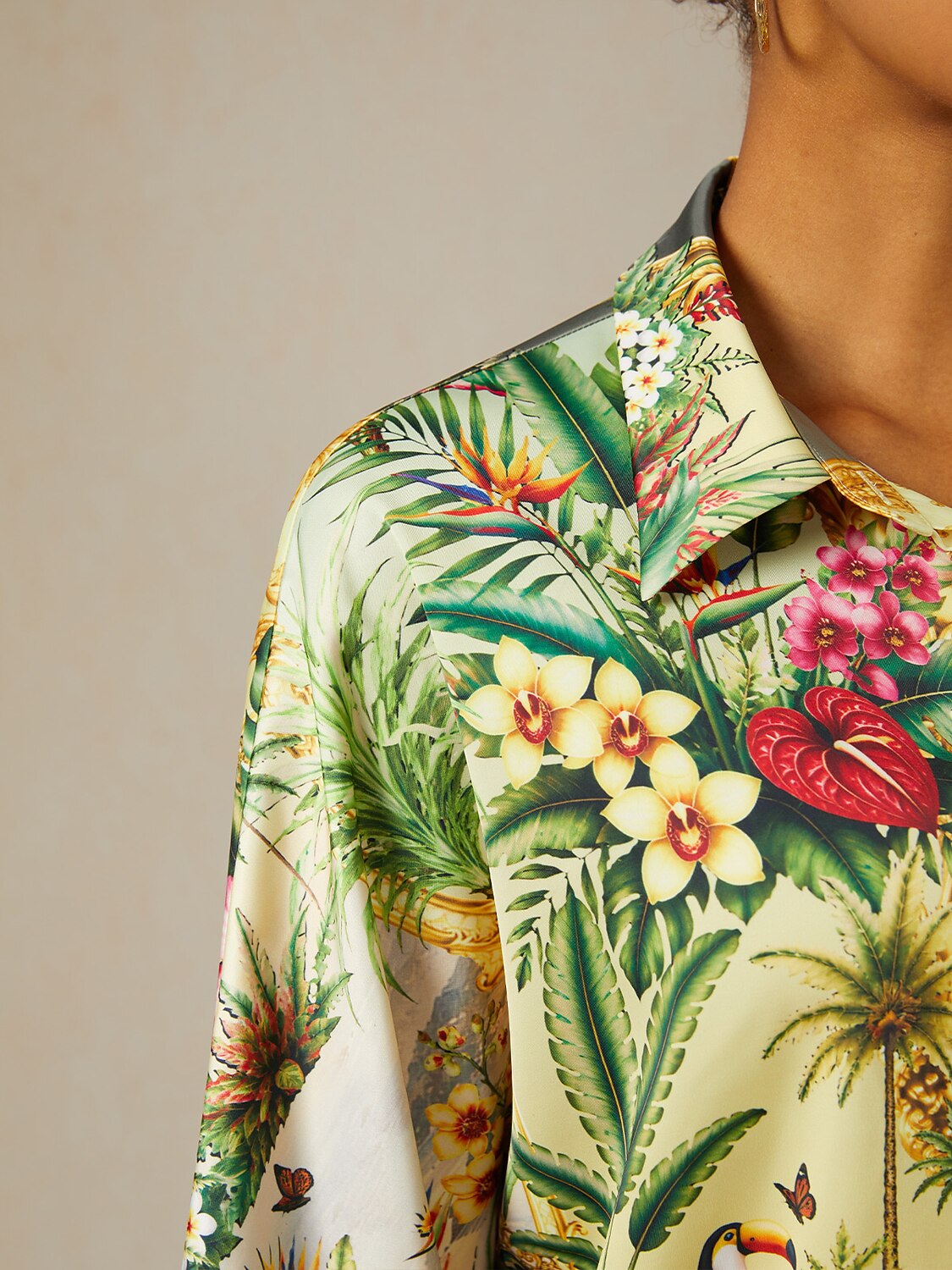 Verdant Garden Muse Silky Satin Oversized Shirt