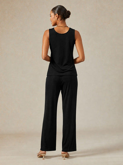 Acetate Look Stretch Straight Leg Pants