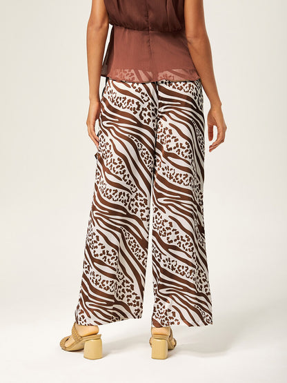 Elastic Waist Animal Print Wide-Leg Pants