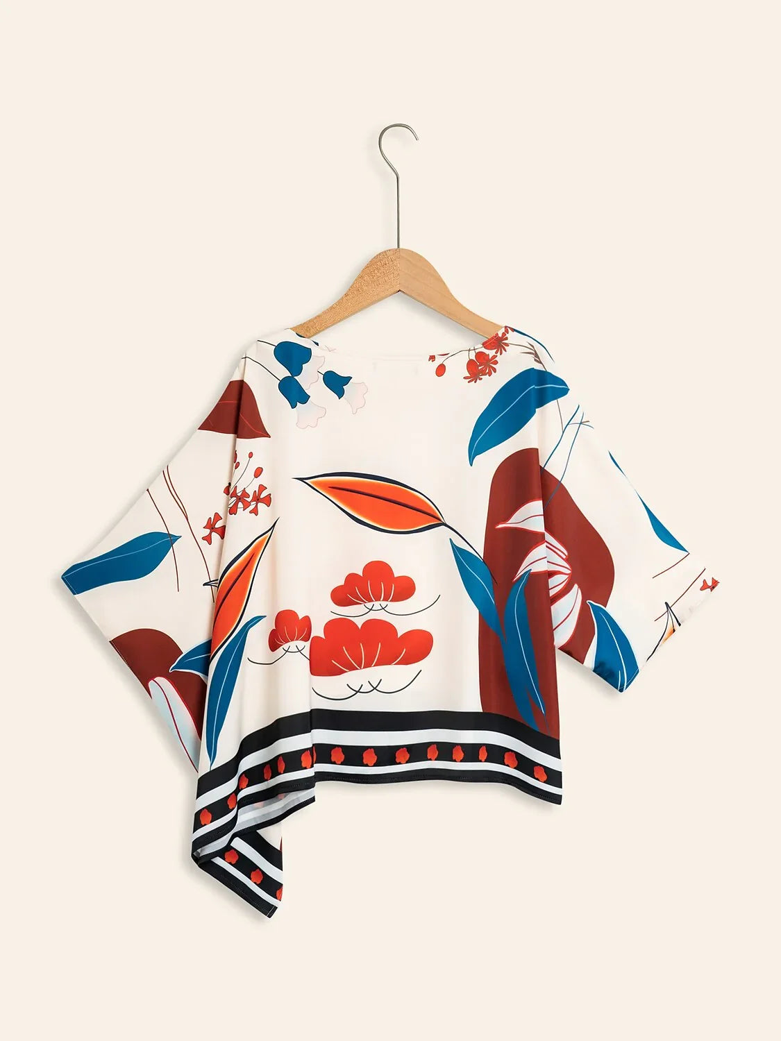 Satin Bateau Irregular Hem Magyar Sleeve Blouse