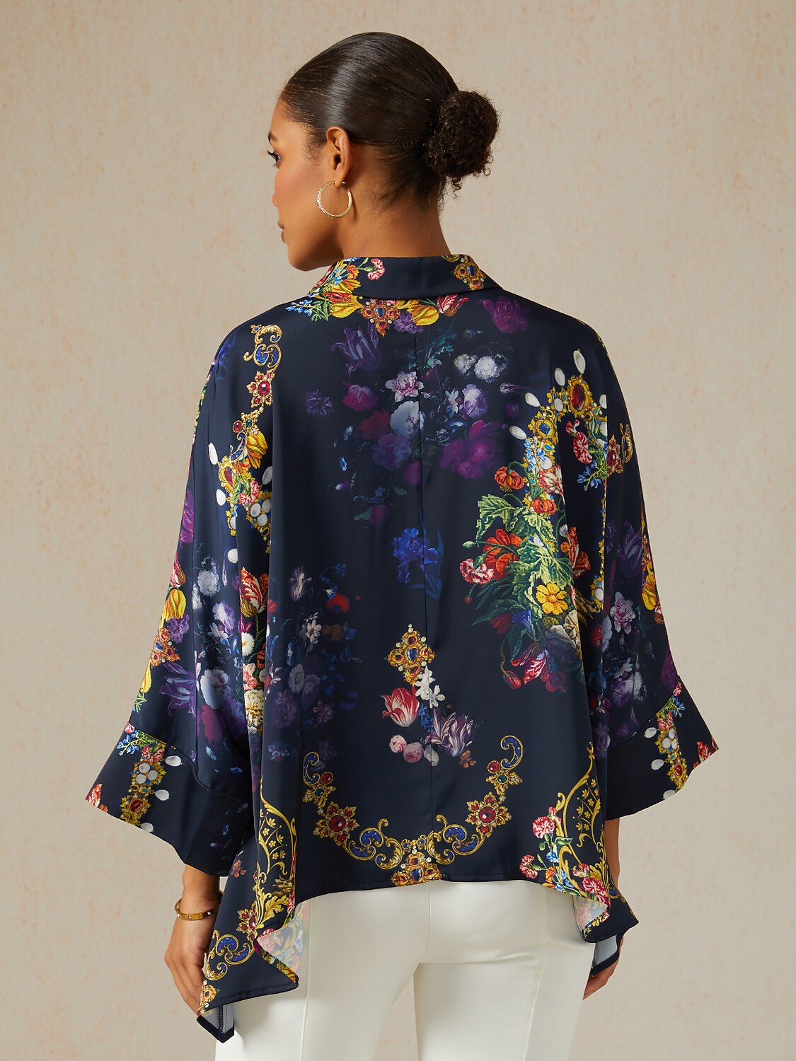 Midnight Jewel Bloom Silky Satin Oversized Shirt