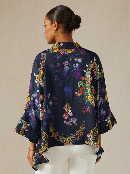 Midnight Jewel Bloom Silky Satin Oversized Shirt