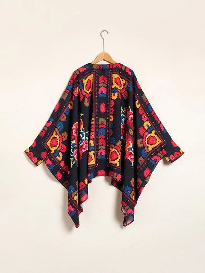 Chiffon Floral Print Lapel Ethnic Style Top