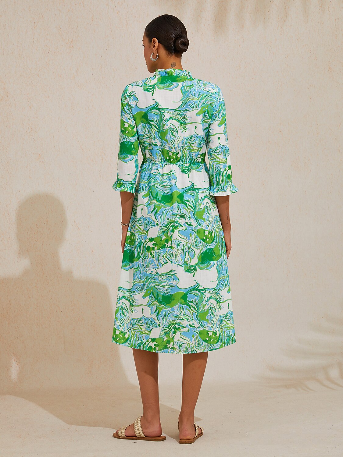 Graphic Art Mustang Linen Look Midi Dress