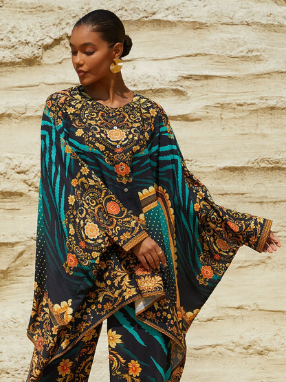 Emerald Empress Flowy Chiffon Dolman Sleeve Shirt