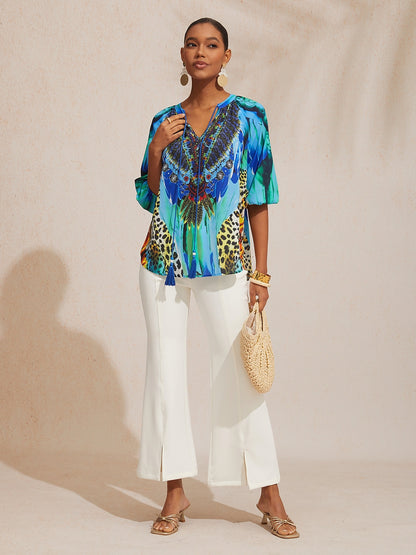 Vintage Baroque Chiffon Raglan Sleeve Blouse