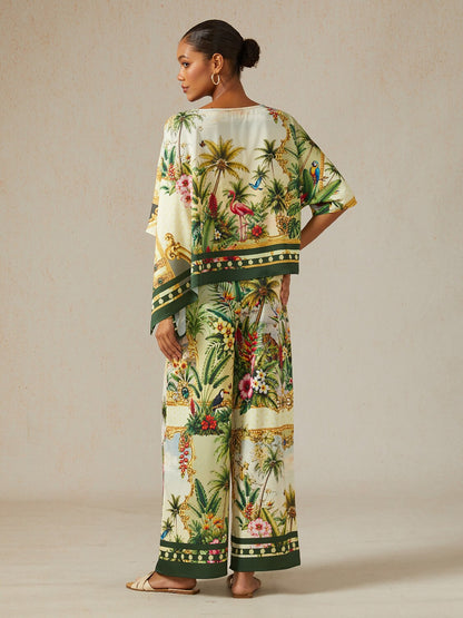 Verdant Garden Muse Silky Satin Wide Leg Pants