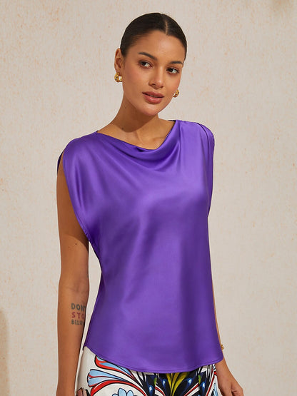 Peacock Purple Silky Satin Sleeveless Top