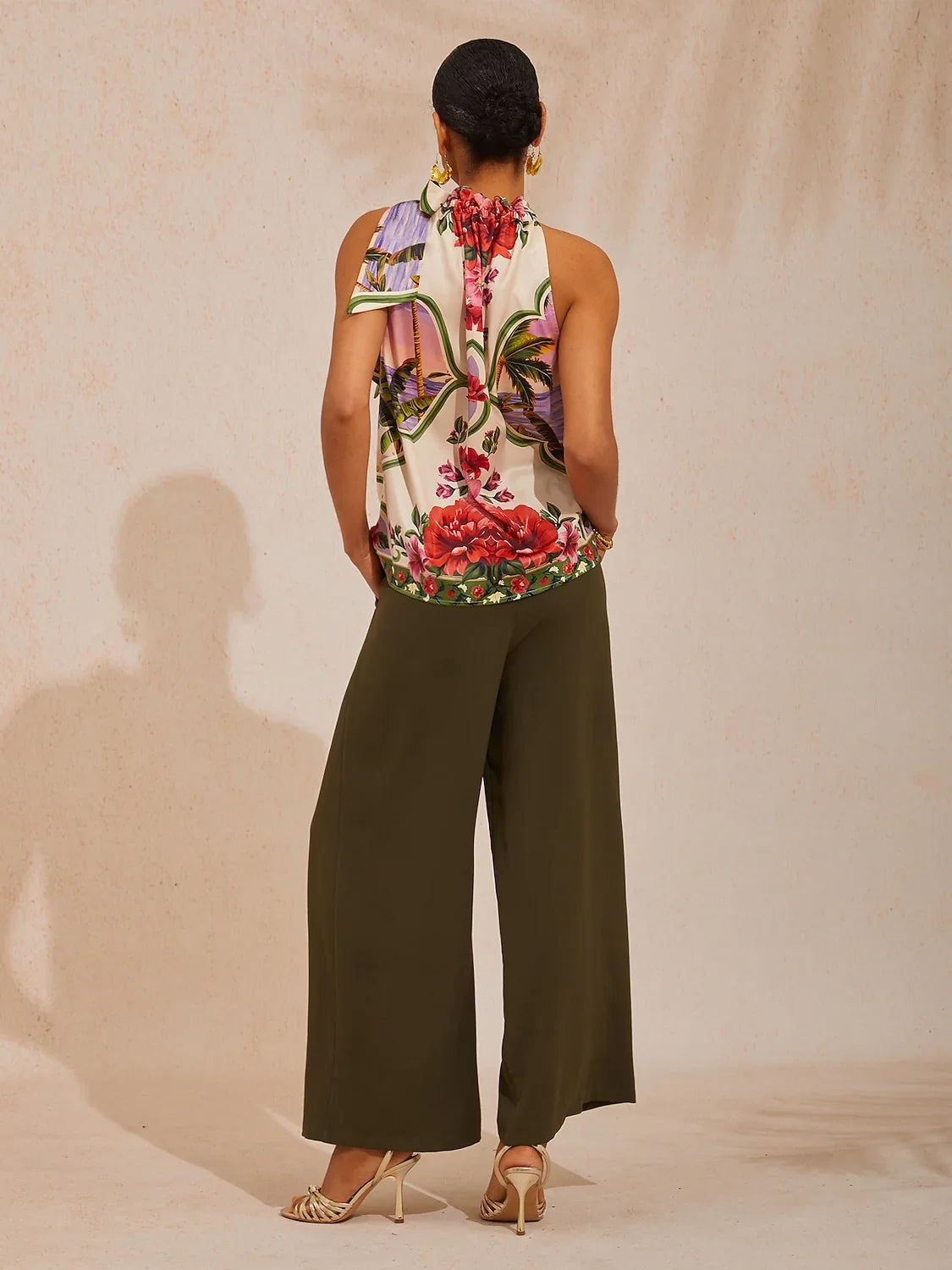 Hawaii Palm Silky Satin Floral Top