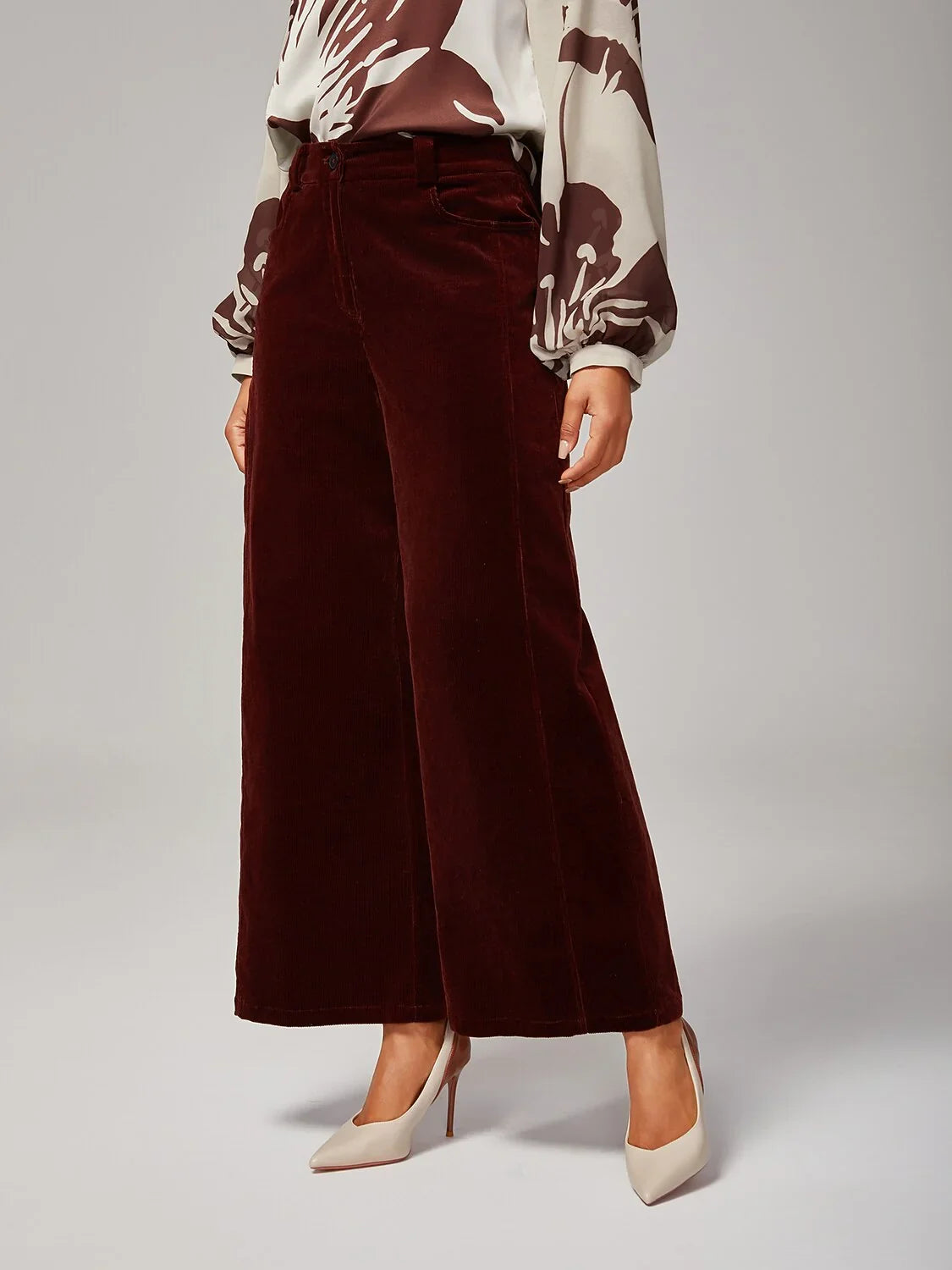 Reddish Brown Corduroy Straight Leg Pants