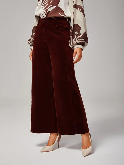 Reddish Brown Corduroy Straight Leg Pants