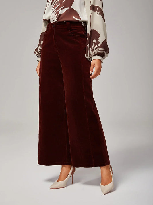 Reddish Brown Corduroy Straight Leg Pants