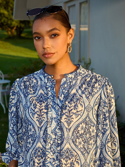 Azure Medallion Rayon Like Blouse