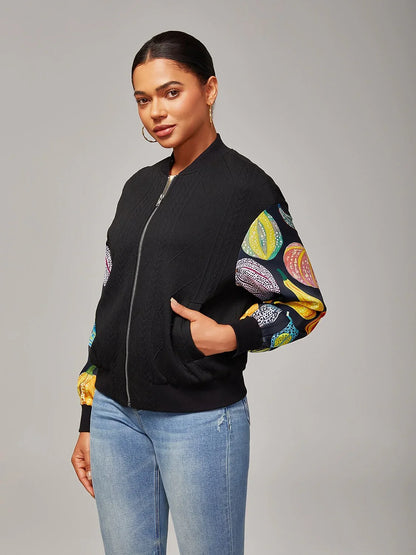 Casual Patchwork Pumpkin Print Jacket