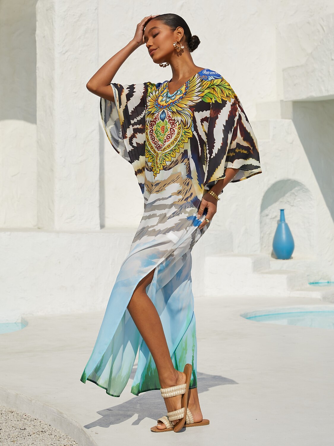 Gradient Tiger Flowy Chiffon Maxi Dress