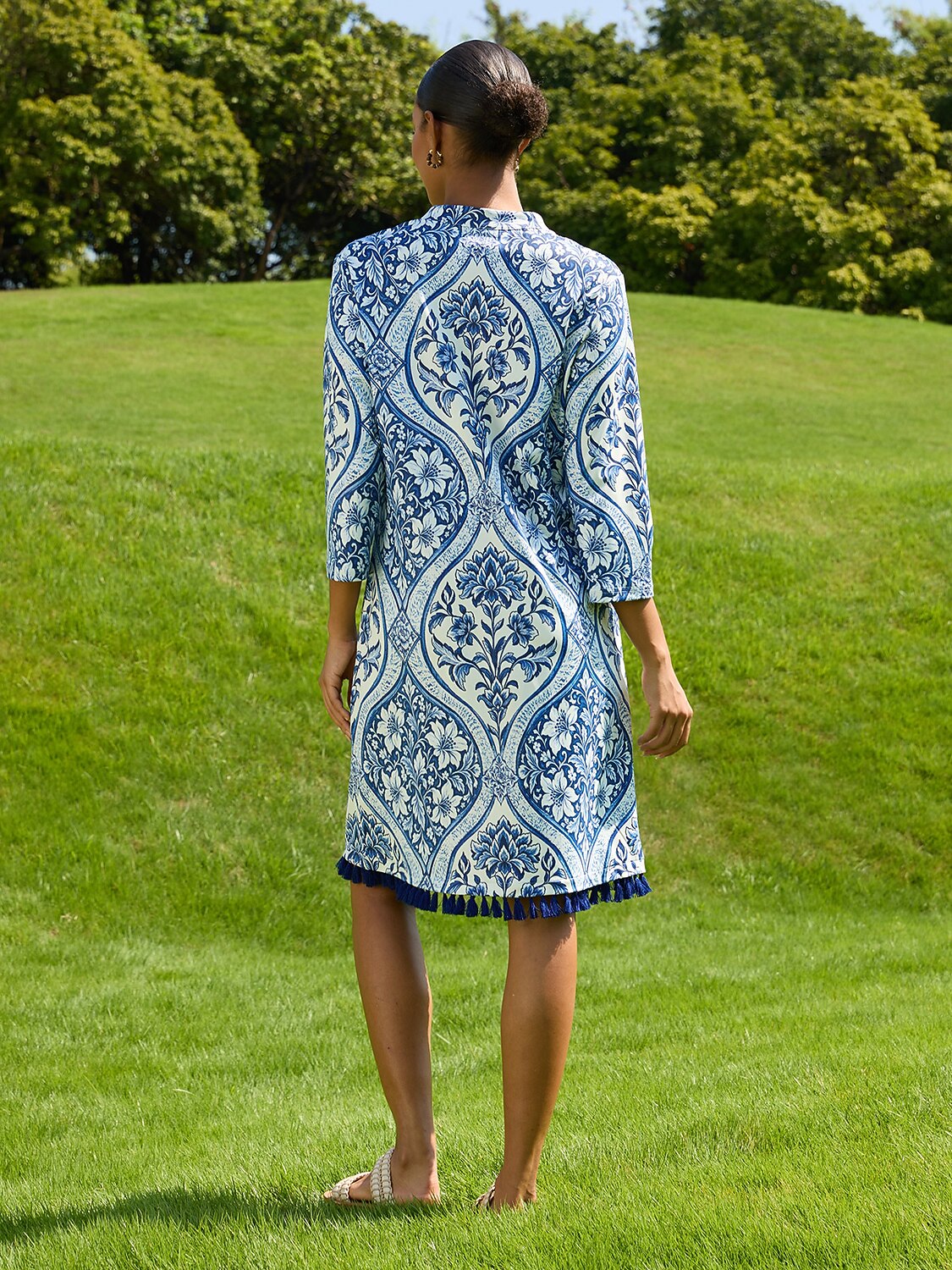 Azure Medallion Stretch Knit Midi Dress