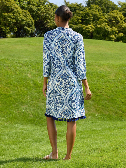 Azure Medallion Stretch Knit Midi Dress
