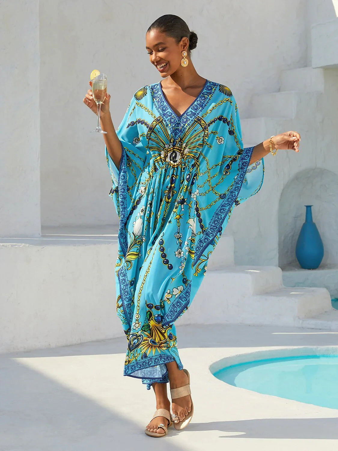 Vintage Jewelry Chiffon Vacation Kaftan