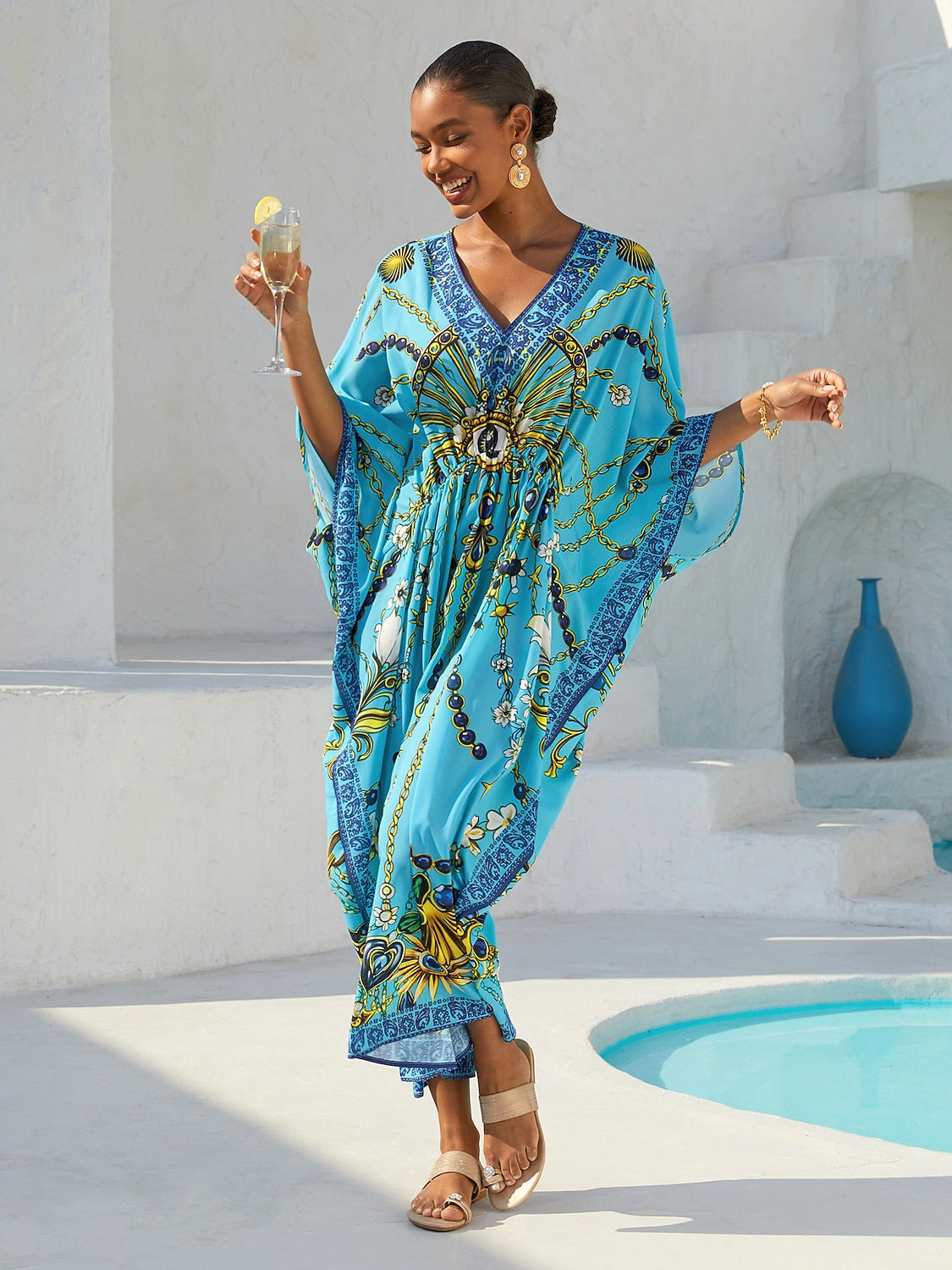 Boho Paisley Flowy Chiffon Kaftan