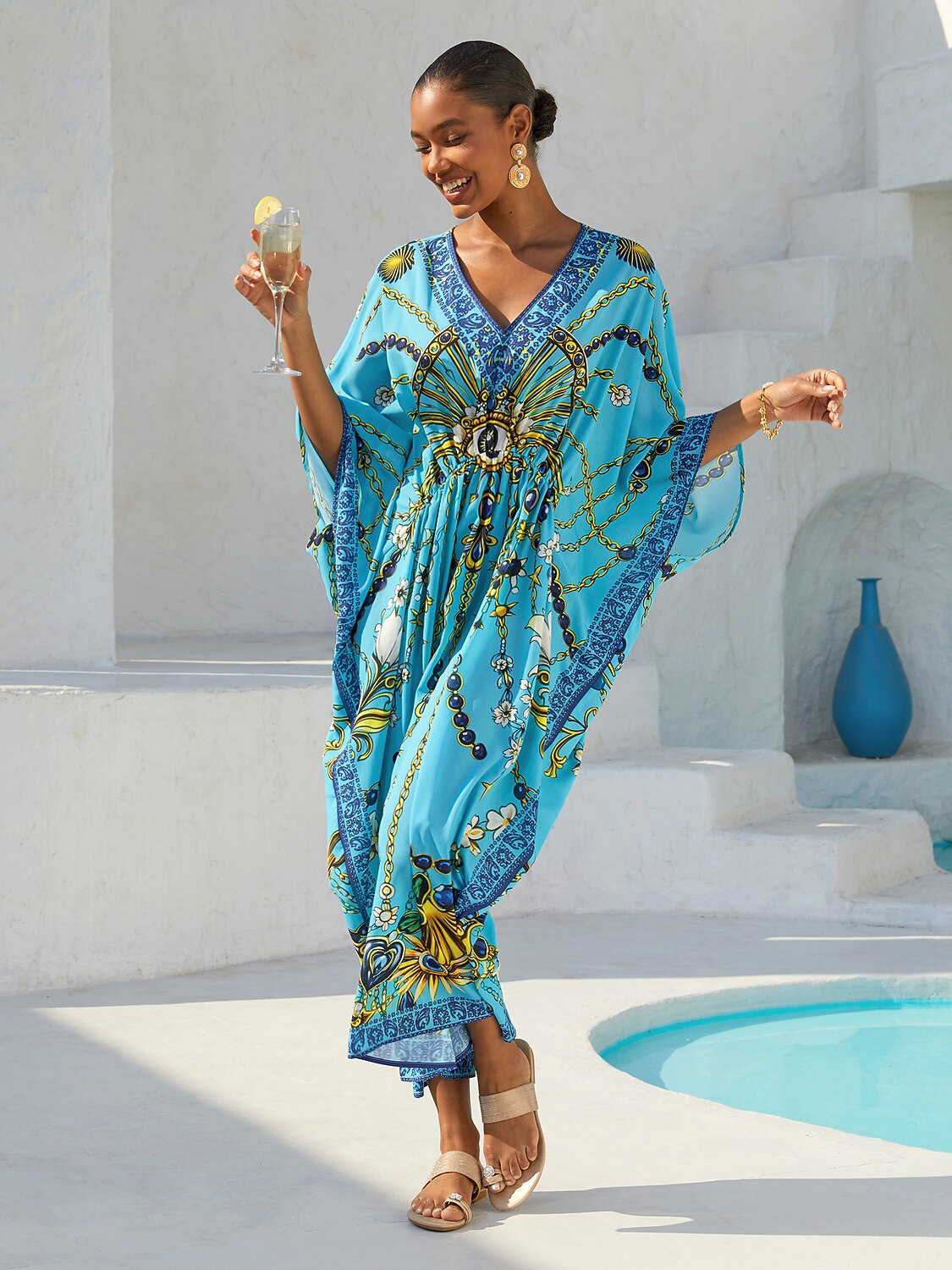 Vintage Jewelry Chiffon Vacation Kaftan