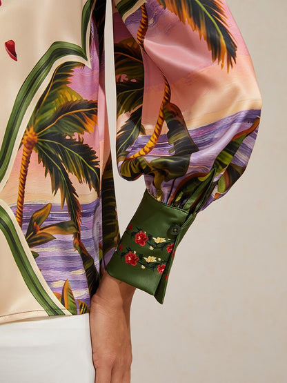 Hawaii Palm Silky Satin Blouse