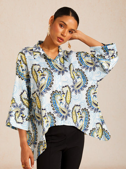 Skyline Paisley Flora Silky Satin Dolman Sleeve Top