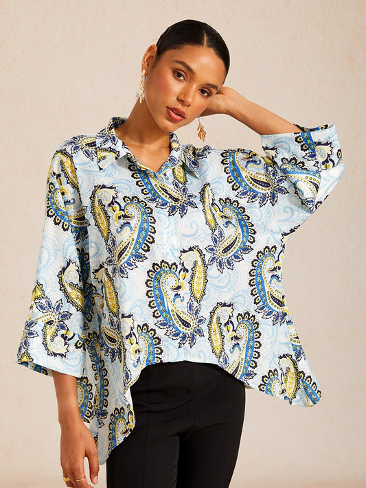 Skyline Paisley Flora Silky Satin Dolman Sleeve Top