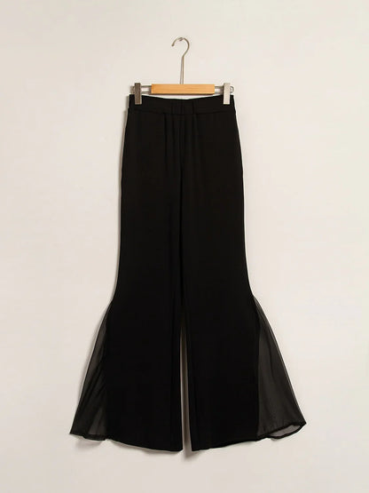 Pantalon Noir Taille Haute Pantalon Léger en Mousseline