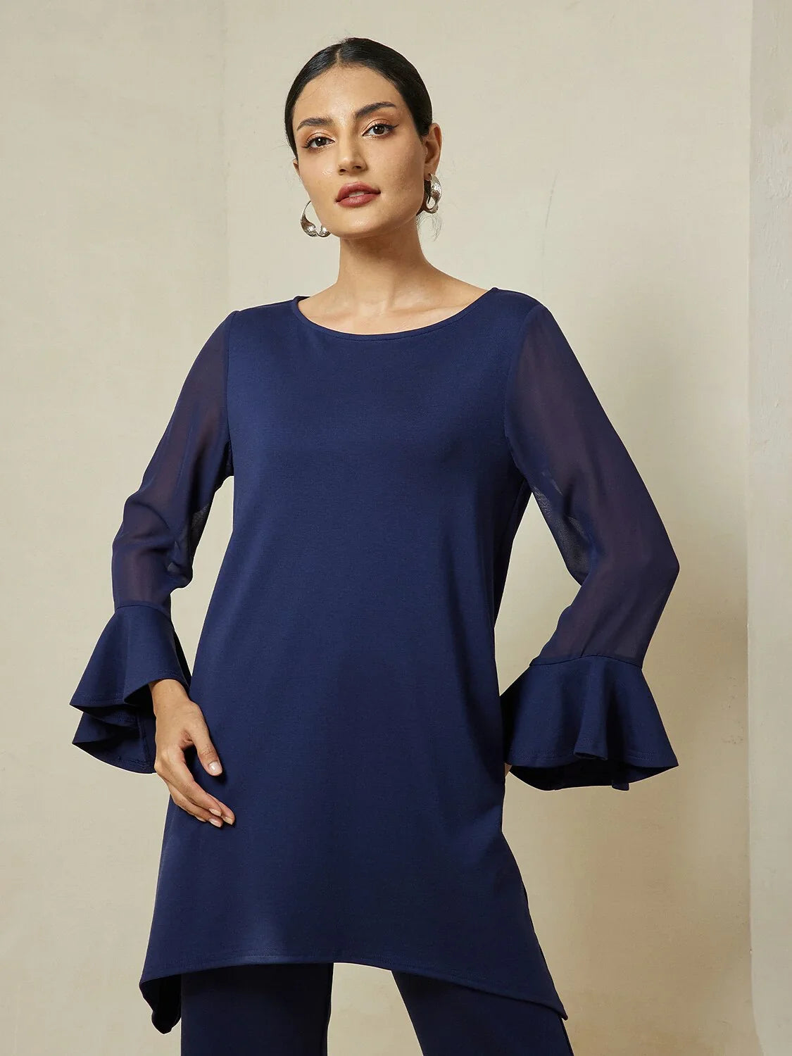 Modal Patchwork Flare Cuff Knitwear Blouse